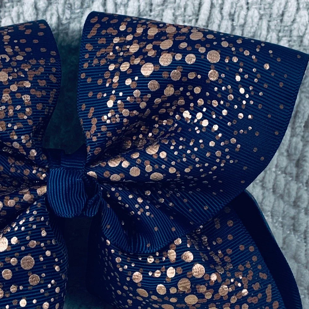 JoJo Siwa Hair Bow Girls Navy Rose Gold Polka Dot Metallic Foil Grosgrain Clip‎